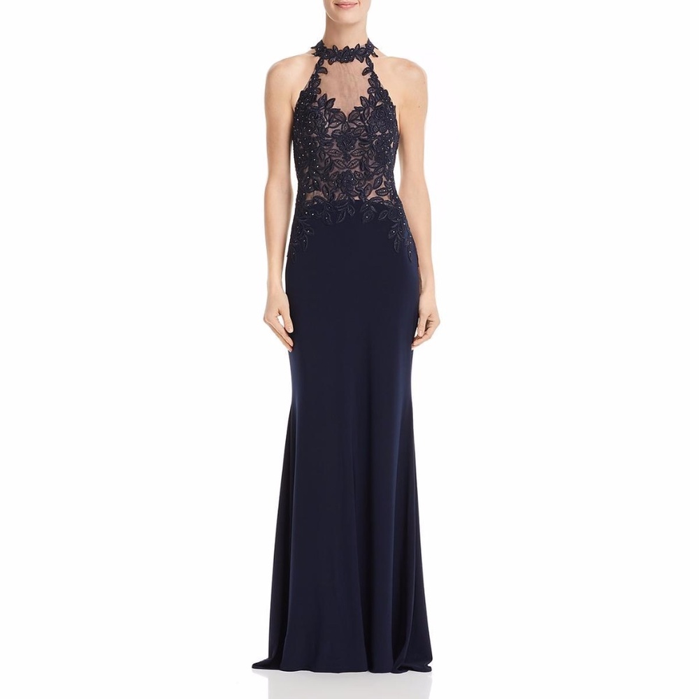 AVERY G Embellished Sheer Evening Dress